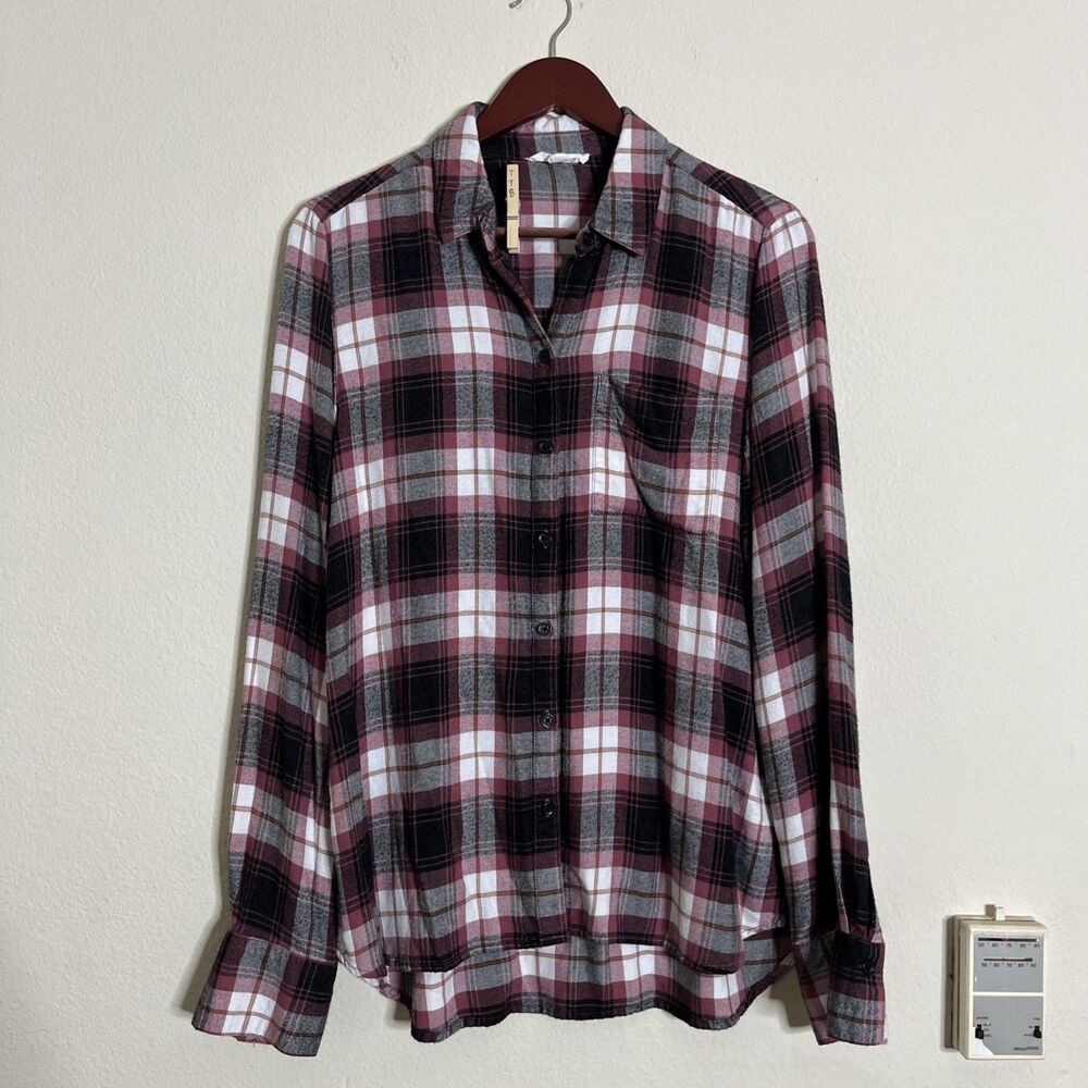 Beach Lunch Lounge Plaid Collared Button Up Shirt SZ L